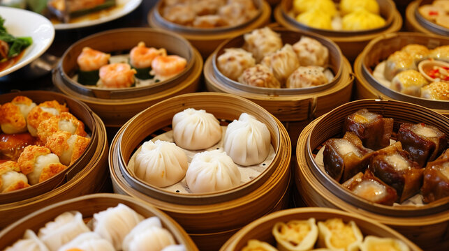 yumcha, dim sum,Hong Kong steamed. Ai Generative