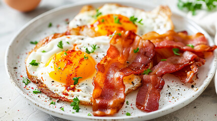 eggs and bacon on white . Ai Generative - obrazy, fototapety, plakaty