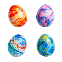 Set of Easter Eggs with Abstract Colors, Ornate Decorated Easter Egg, Isolated on Transparent Background, PNG