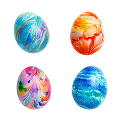Set of Colorful Abstract Decorated Easter Eggs, Ornate Easter Egg, Isolated on Transparent Background, PNG