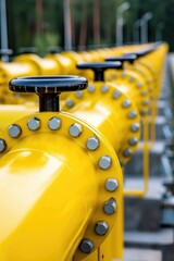 Yellow gas pipeline. Oil or gas industry. Fuel distribution system
