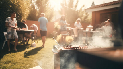 family barbecue in the chalet. Created with AI.
