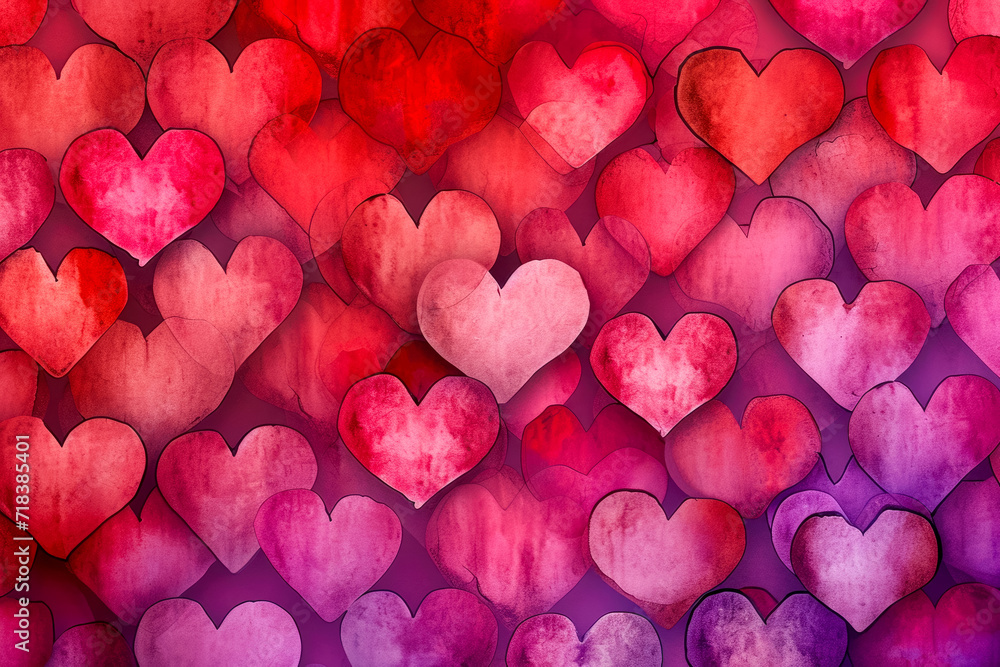 Poster create a pattern of hearts with a gradient of red and pink colors
