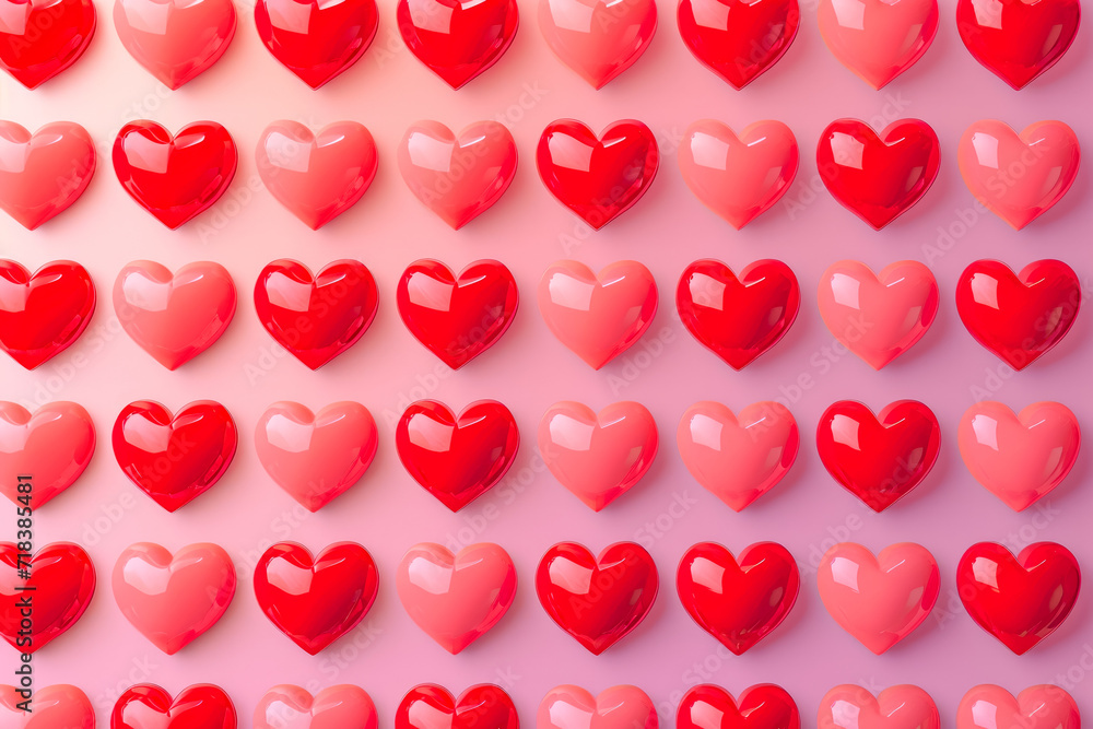 Poster create a pattern of hearts with a gradient of red and pink colors