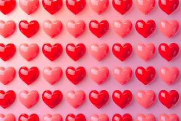 Create a pattern of hearts with a gradient of red and pink colors