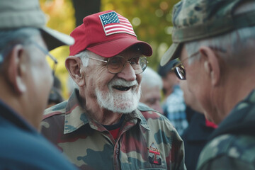 A group of veterans sharing a moment of camaraderie, fostering a sense of community and care and love, faith and tradition, courage - obrazy, fototapety, plakaty