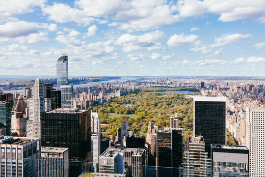 Elevated view of Central Park and upper midtown Manhattan, New York city, USA