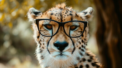 Cheetah with glasses, cool leopard with sunglasses. AI Generative