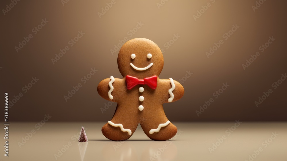 Poster  a ginger with a red bow tie is standing next to a tiny christmas tree with a small star on it.