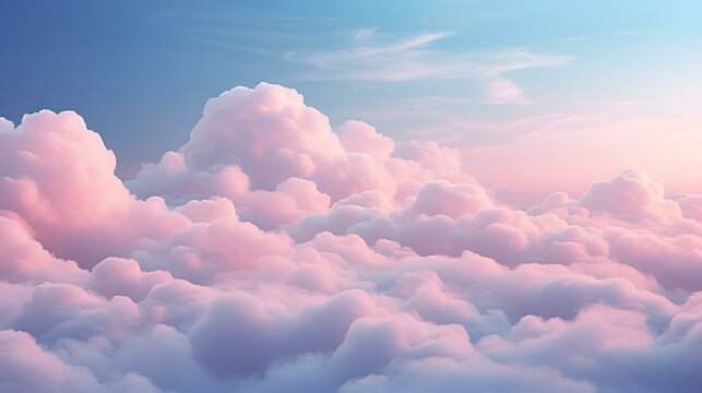 Captivate with Tranquil Wonder. Serene Blue Sky Adorned with Fluffy Cotton Candy Clouds

