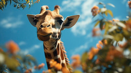Close-up portrait of a satisfied giraffe