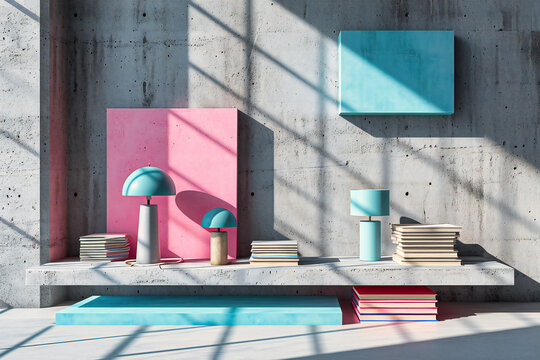 Modern Design and Colorful Space, Abstract Wall and Minimal Art, Interior Decoration and Architecture, Creative and Stylish Room, Geometric Shapes and Pastel Colors