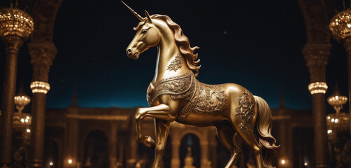a standing golden unicorn
