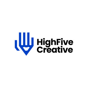 Pencil Hand High Five Creative Care Logo vector icon illustration
