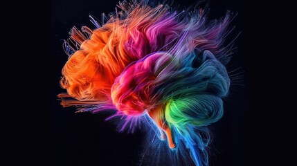 Creative art brain explodes with paints with splashes on a black background, concept idea