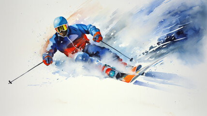 Mountain Majesty: A skier conquers the snowy slopes, embodying the thrill and freedom of winter sports.