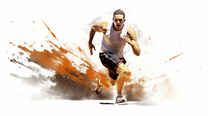 Fototapeta na wymiar Burst of Speed: A dynamic sprinter embodies determination, captured amidst an explosion of colours