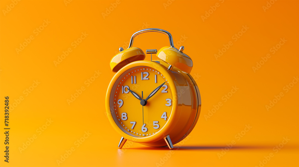 Wall mural yellow clean mechanical alarm clock. plain background. twin bell table alarm clock with moving hamme