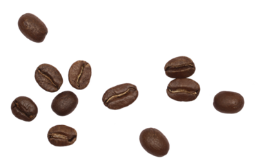 Coffee beans isolated on white background, top view