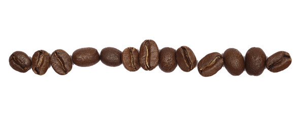 Coffee beans line isolated on white background, top view