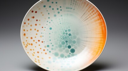  a close up of a plate on a table with a pattern on the inside of the bowl and the inside of the bowl.