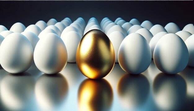 Unique Golden Egg Among White Eggs, Success Concept