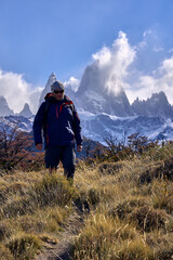 young man trekking in El Chalten, Argentina