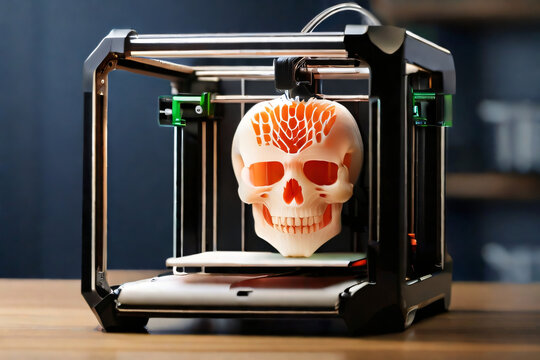 3D Drucker druckt einen Totenkopf 