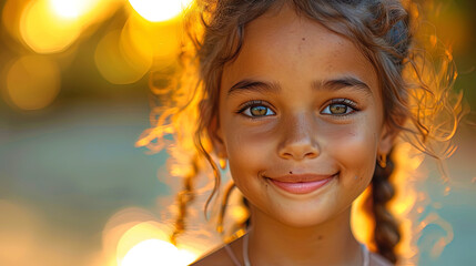 In the picture, a girl with a lively smile, as if her kindness shine brighter than any sun