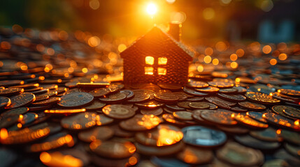 Photo of a house surrounded by walls of coins, as a bright sign of successful financial decisions