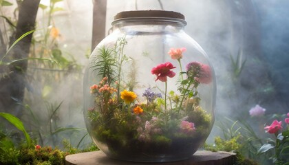 flowers in a glass jar
