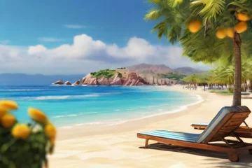  Weiter Stand mit einem strahlend blauen Meer an einem Sonnigen Tag mit einer Kokospalme im Hintergrund © AutoMation