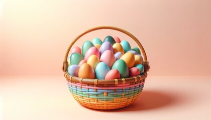 Colorful Easter Eggs in Wicker Basket, Spring Celebration Concept