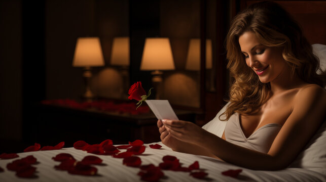 Young woman reading her Valentine's Day card