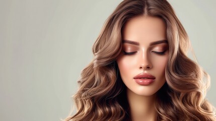 Fototapeta premium Beauty girl with long and shiny wavy Hair coloring and toning shatush and balayash Beautiful woman model with curly hairstyle