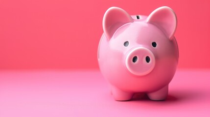 Pink piggy bank on pink background. Money and business.