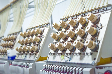 Industrial embroidery sewing machine close-up