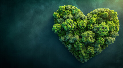 The Earth with a heart-shaped green forest, conveying love for our planet, green Planet, dynamic and dramatic compositions, with copy space