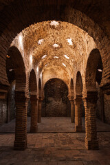 Interior of Arab Baths (Banos Arabes), Ronda, Andalucia, Spain. It is a unique archeological site showcasing a 13th-century bathhouse that was built during the Islamic period in Ronda.