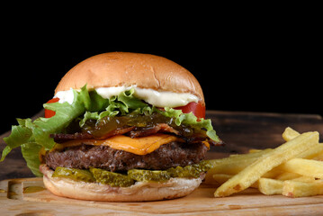 sandwich burger meat with cheddar cheese mayonnaise salad brioche bread street fast food