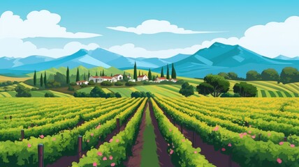 Fototapeta na wymiar cartoon Rolling vineyards, wineries, and picturesque countryside.