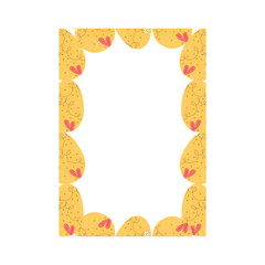 Easter egg rectangle frame design. Easter holiday egg hunt border in colorful yellow flat style with ornaments. Retro wreath. Stock vector illustration card