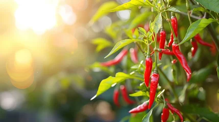 Afwasbaar Fotobehang Hete pepers close up of red chili tree