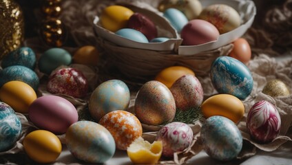 Obraz na płótnie Canvas Assorted Easter Eggs in Festive Setting