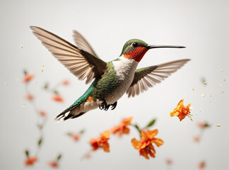 Fototapeta premium Hummingbird Beauty on a White Canvas