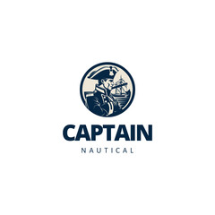 captain nautical logo ,The sea captain looks through a spyglass 