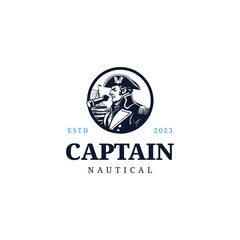 captain nautical logo ,The sea captain looks through a spyglass 