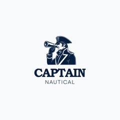 captain nautical logo ,The sea captain looks through a spyglass 