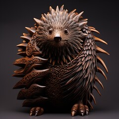 A wooden sculpture of a hedgehog