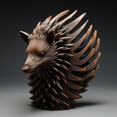 A sculpture of a hedgehog made out of wood